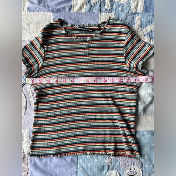 Brandy Melville Womens Striped Cute Girlie Baby Tee Multicoloured Ruffle Small - Picture 5 of 8